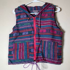 62 East cotton skater girl Aztec pattern pink purple teal crop hooded vest sz M